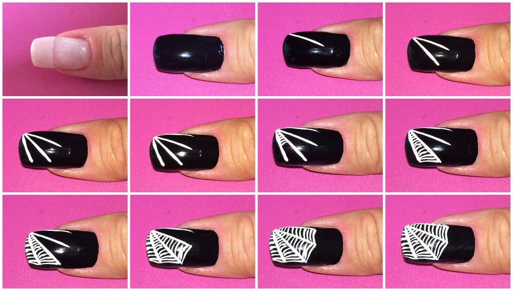 nailart nail art nails unghie polish smalto decorazione tutorial romyspace halloween ragnatela ragno spider black white bianco nero web finale