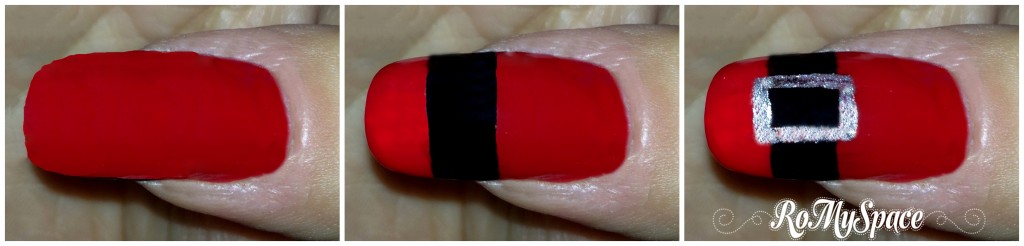 nail art nails babbo natale santa claus christmas xmas rosso red nero black cintura belt decorazione smalto polish tutorial foto romyspace