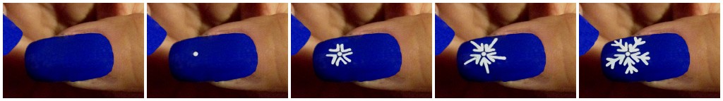 nailart nails nail art unghie decorazione polish smalto blu blue bianco white fiocco neve snow nieve pennello brush romyspace winter inverno freddo cold tutorial