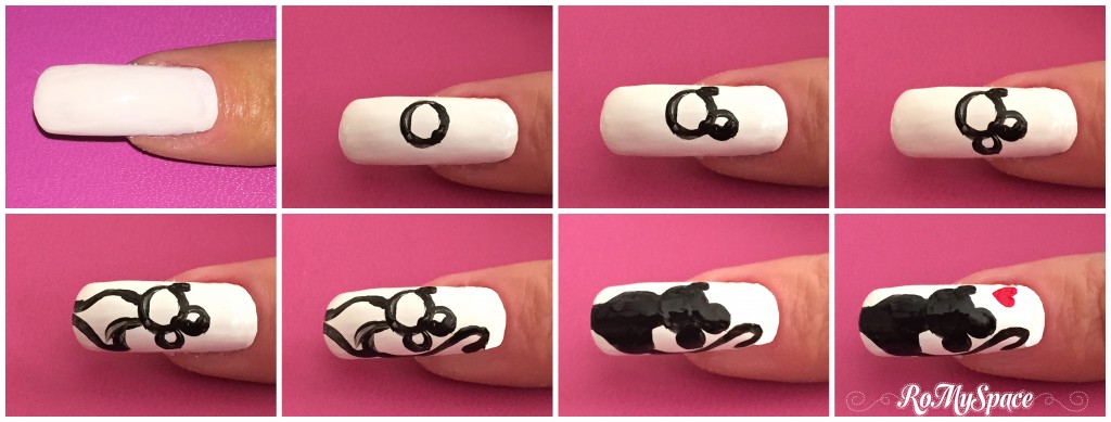 nail art nails unghie decorazione topo mouse minnie topolino mickey disney bianco nero white black romyspace foto tutorial passo passo indice
