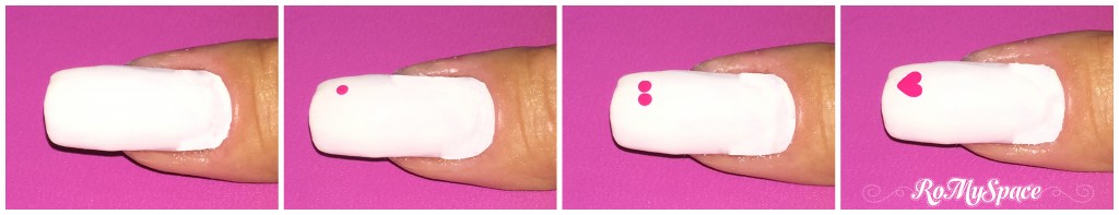 nailart nail art nails unghie decorazione smalti dotter cuore heart san valentino valentine be my valentine bianco white rosa pink fucsia romyspace tutorial passopasso foto photo