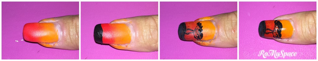 nailart nails art unghie decorazione romyspace africa tramonto sunset sundowner arancio orange nero black albero tree polish smalto fototutorial tutorial copia