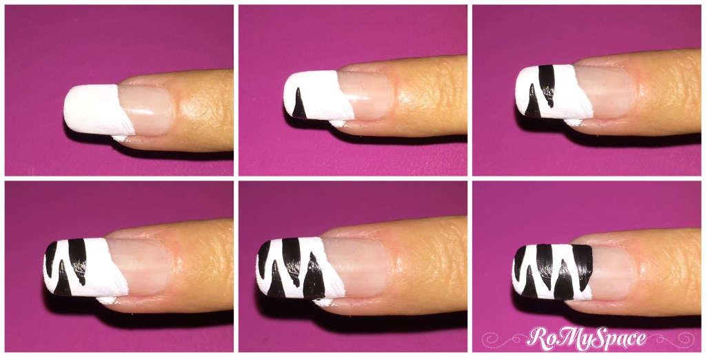 romyspace nailart nails unghie decorazione polish smalto zebra africa bianco white nero black tutorial fototutorial foto copia
