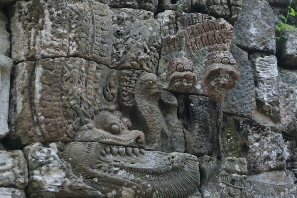 cambogia angkor sito archeologico preah palilay tempio piante bassorilievo naga